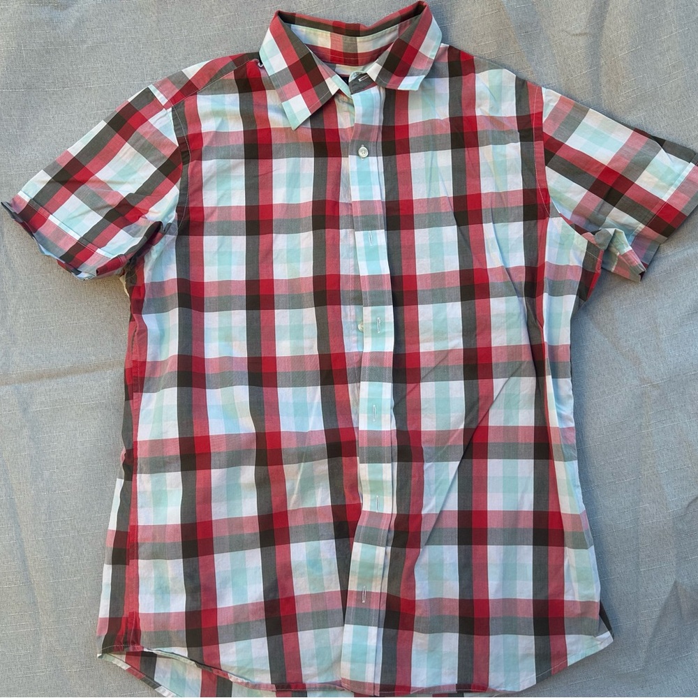 Banana Republic Red and Black Plaid Casual Shirt